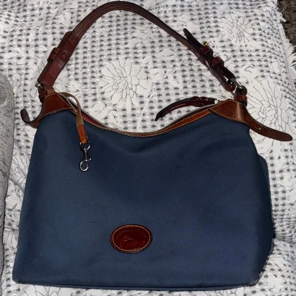 Dooney and Burke Erica Blue Leather Trim Shoulder Bag - Picture 3 of 8